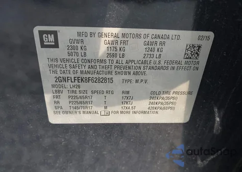 2015 Chevrolet Equinox 1Lt from USA, damaged, VIN 2GNFLFEK8F6282815